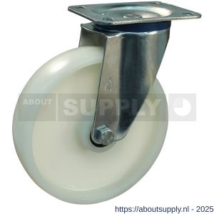Protempo serie 34-12 zwenk transportwiel plaatbevestiging stalen gaffel naturel PP (of PA) 150 mm rollager - S20911821 - afbeelding 1