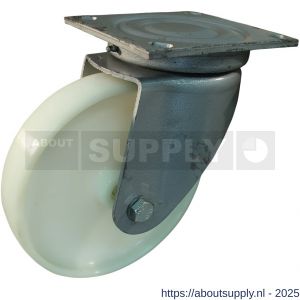 Protempo serie 34-09 zwenk transportwiel plaatbevestiging stalen gaffel naturel PP (of PA) 250 mm glijlager - S20911801 - afbeelding 1