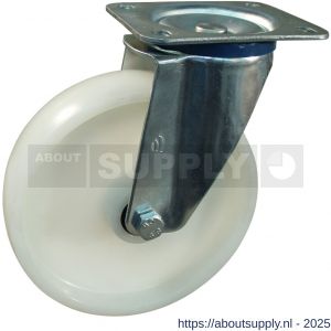 Protempo serie 34-12 zwenk transportwiel plaatbevestiging stalen gaffel naturel PP (of PA) 250 mm glijlager - S20911830 - afbeelding 1