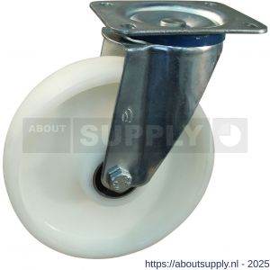 Protempo serie 34-12 zwenk transportwiel plaatbevestiging stalen gaffel naturel PP (of PA) 250 mm kogellager - S20911831 - afbeelding 1