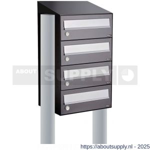 Allux Hive set postkast staal verzinkt gepoedercoat 1-breed 4-hoog met dak op statief antraciet - S11201335 - afbeelding 1