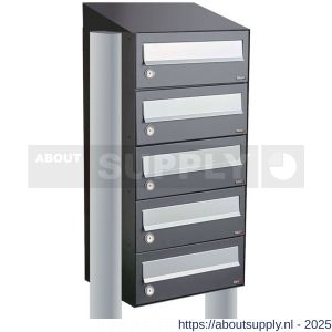 Allux Hive set postkast staal verzinkt gepoedercoat 1-breed 5-hoog met dak op statief antraciet - S11201339 - afbeelding 1