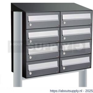Allux Hive set postkast staal verzinkt gepoedercoat 2-breed 4-hoog met dak op statief antraciet - S11201359 - afbeelding 1