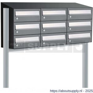 Allux Hive set postkast staal verzinkt gepoedercoat 3-breed 3-hoog met dak op statief antraciet - S11201379 - afbeelding 1