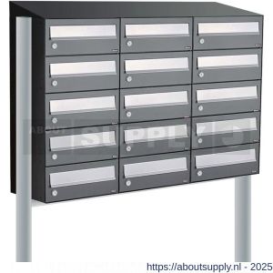 Allux Hive set postkast staal verzinkt gepoedercoat 3-breed 5-hoog met dak op statief antraciet - S11201387 - afbeelding 1