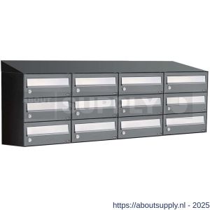 Allux Hive set postkast staal verzinkt gepoedercoat 4-breed 3-hoog met dak antraciet - S11201402 - afbeelding 1
