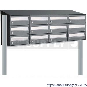 Allux Hive set postkast staal verzinkt gepoedercoat 4-breed 3-hoog met dak op statief antraciet - S11201403 - afbeelding 1