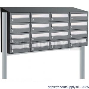 Allux Hive set postkast staal verzinkt gepoedercoat 4-breed 4-hoog met dak op statief antraciet - S11201407 - afbeelding 1