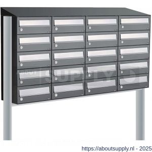 Allux Hive set postkast staal verzinkt gepoedercoat 4-breed 5-hoog met dak op statief antraciet - S11201411 - afbeelding 1
