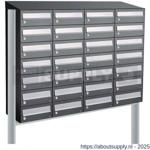 Allux Hive set postkast staal verzinkt gepoedercoat 4-breed 7-hoog met dak op statief antraciet - S11201419 - afbeelding 1
