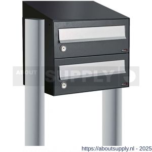 Allux Hive set postkast staal verzinkt gepoedercoat 1-breed 2-hoog met dak op statief zwart - S11201471 - afbeelding 1