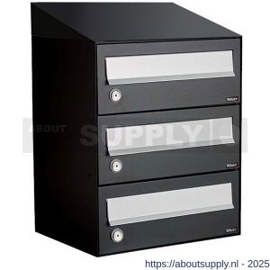 Allux Hive set postkast staal verzinkt gepoedercoat 1-breed 3-hoog met dak zwart - S11201474 - afbeelding 1