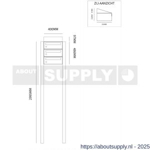 Allux Hive set postkast staal verzinkt gepoedercoat 1-breed 3-hoog met dak op statief zwart - S11201475 - afbeelding 2