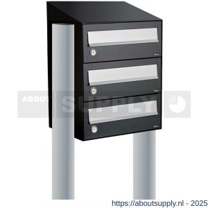 Allux Hive set postkast staal verzinkt gepoedercoat 1-breed 3-hoog met dak op statief zwart - S11201475 - afbeelding 1