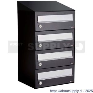 Allux Hive set postkast staal verzinkt gepoedercoat 1-breed 4-hoog met dak zwart - S11201478 - afbeelding 1