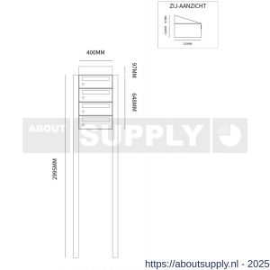 Allux Hive set postkast staal verzinkt gepoedercoat 1-breed 4-hoog met dak op statief antraciet - S11201335 - afbeelding 2
