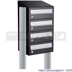 Allux Hive set postkast staal verzinkt gepoedercoat 1-breed 4-hoog met dak op statief zwart - S11201479 - afbeelding 1