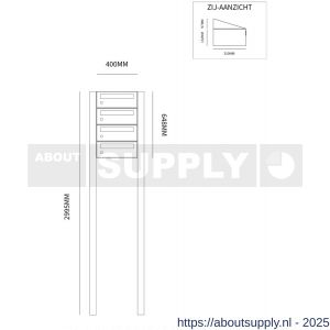 Allux Hive set postkast staal verzinkt gepoedercoat 1-breed 4-hoog op statief antraciet - S11201336 - afbeelding 2