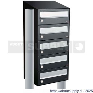 Allux Hive set postkast staal verzinkt gepoedercoat 1-breed 5-hoog met dak op statief zwart - S11201483 - afbeelding 1