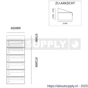 Allux Hive set postkast staal verzinkt gepoedercoat 1-breed 6-hoog met dak zwart - S11201486 - afbeelding 2