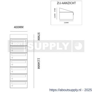 Allux Hive set postkast staal verzinkt gepoedercoat 1-breed 7-hoog met dak zwart - S11201490 - afbeelding 2
