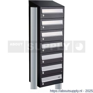 Allux Hive set postkast staal verzinkt gepoedercoat 1-breed 7-hoog met dak op statief zwart - S11201491 - afbeelding 1