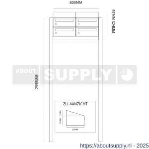Allux Hive set postkast staal verzinkt gepoedercoat 2-breed 2-hoog met dak op statief zwart - S11201495 - afbeelding 2