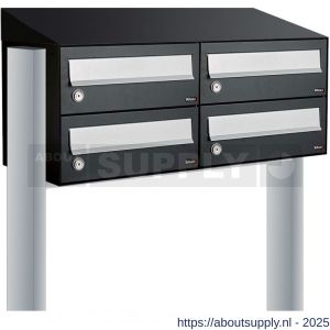 Allux Hive set postkast staal verzinkt gepoedercoat 2-breed 2-hoog met dak op statief zwart - S11201495 - afbeelding 1