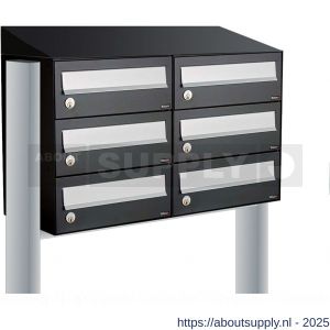 Allux Hive set postkast staal verzinkt gepoedercoat 2-breed 3-hoog met dak op statief zwart - S11201499 - afbeelding 1