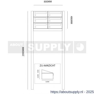 Allux Hive set postkast staal verzinkt gepoedercoat 2-breed 3-hoog op statief zwart - S11201500 - afbeelding 2