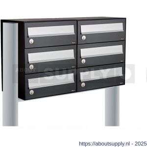 Allux Hive set postkast staal verzinkt gepoedercoat 2-breed 3-hoog op statief zwart - S11201500 - afbeelding 1