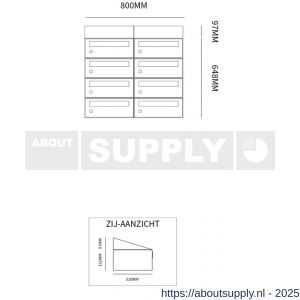Allux Hive set postkast staal verzinkt gepoedercoat 2-breed 4-hoog met dak zwart - S11201502 - afbeelding 2