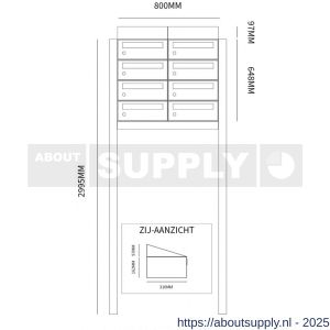 Allux Hive set postkast staal verzinkt gepoedercoat 2-breed 4-hoog met dak op statief zwart - S11201503 - afbeelding 2