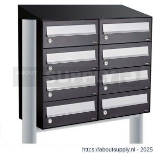 Allux Hive set postkast staal verzinkt gepoedercoat 2-breed 4-hoog met dak op statief zwart - S11201503 - afbeelding 1
