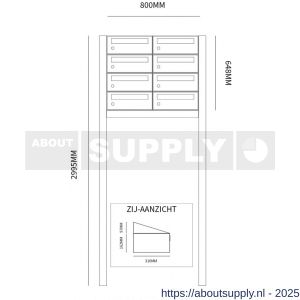 Allux Hive set postkast staal verzinkt gepoedercoat 2-breed 4-hoog op statief antraciet - S11201360 - afbeelding 2