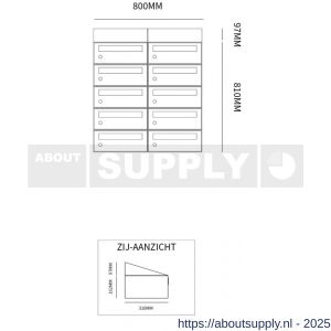 Allux Hive set postkast staal verzinkt gepoedercoat 2-breed 5-hoog met dak antraciet - S11201362 - afbeelding 2