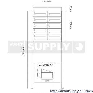 Allux Hive set postkast staal verzinkt gepoedercoat 2-breed 5-hoog met dak op statief zwart - S11201507 - afbeelding 2