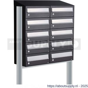 Allux Hive set postkast staal verzinkt gepoedercoat 2-breed 5-hoog met dak op statief zwart - S11201507 - afbeelding 1