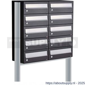 Allux Hive set postkast staal verzinkt gepoedercoat 2-breed 5-hoog op statief zwart - S11201508 - afbeelding 1
