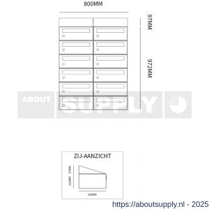 Allux Hive set postkast staal verzinkt gepoedercoat 2-breed 6-hoog met dak zwart - S11201510 - afbeelding 2