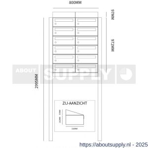 Allux Hive set postkast staal verzinkt gepoedercoat 2-breed 6-hoog met dak op statief zwart - S11201511 - afbeelding 2
