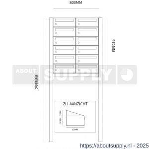 Allux Hive set postkast staal verzinkt gepoedercoat 2-breed 6-hoog op statief zwart - S11201512 - afbeelding 2