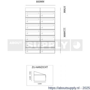 Allux Hive set postkast staal verzinkt gepoedercoat 2-breed 7-hoog met dak zwart - S11201514 - afbeelding 2