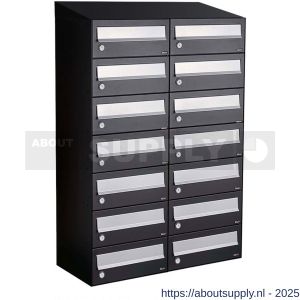Allux Hive set postkast staal verzinkt gepoedercoat 2-breed 7-hoog met dak zwart - S11201514 - afbeelding 1