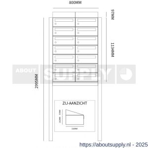 Allux Hive set postkast staal verzinkt gepoedercoat 2-breed 7-hoog met dak op statief zwart - S11201515 - afbeelding 2