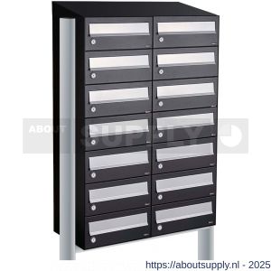 Allux Hive set postkast staal verzinkt gepoedercoat 2-breed 7-hoog met dak op statief zwart - S11201515 - afbeelding 1