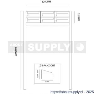 Allux Hive set postkast staal verzinkt gepoedercoat 3-breed 2-hoog op statief antraciet - S11201376 - afbeelding 2