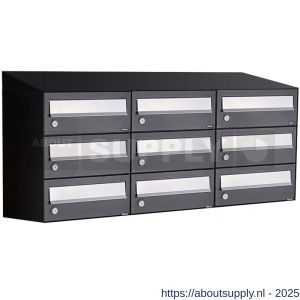 Allux Hive set postkast staal verzinkt gepoedercoat 3-breed 3-hoog met dak zwart - S11201522 - afbeelding 1