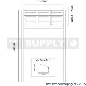 Allux Hive set postkast staal verzinkt gepoedercoat 3-breed 3-hoog met dak op statief zwart - S11201523 - afbeelding 2