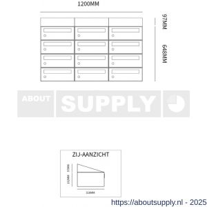 Allux Hive set postkast staal verzinkt gepoedercoat 3-breed 4-hoog met dak antraciet - S11201382 - afbeelding 2
